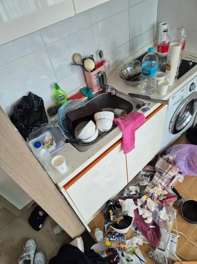부평 주방 싱크대 설거지 쌓인 상태