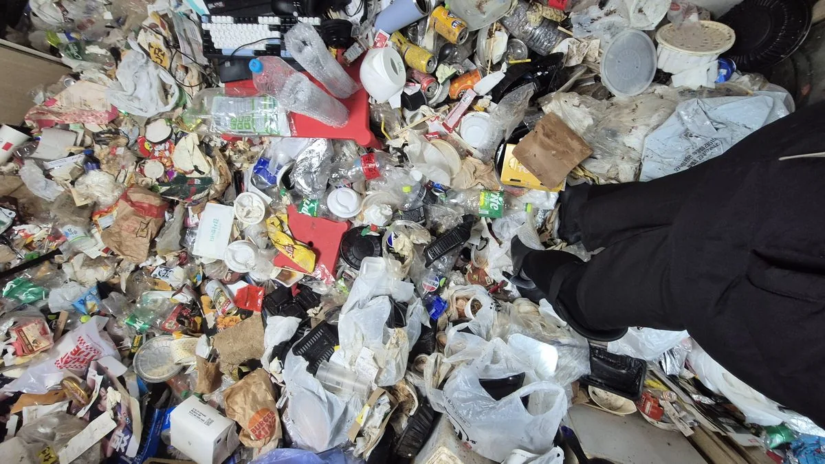 쓰레기집 현장 - 발밑에서 내려다본 상태