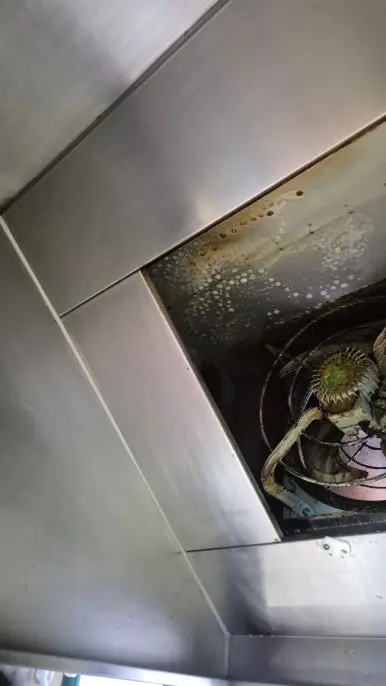 후드 배기팬 기름때 — 팬 날개에 기름이 두껍게 축적