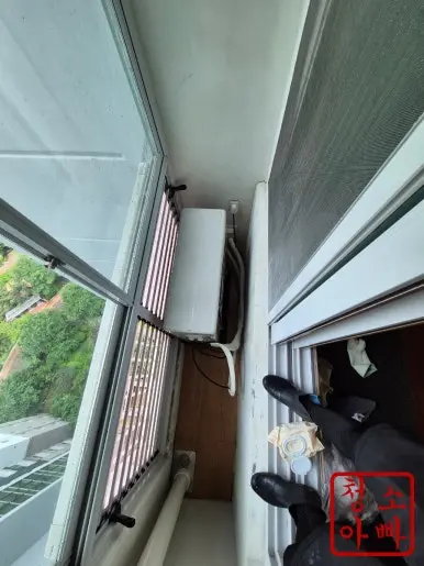 청라 고층 베란다 고압세정 작업