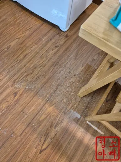 배관역류 거실 바닥 오수 얼룩 식탁 주변 오염