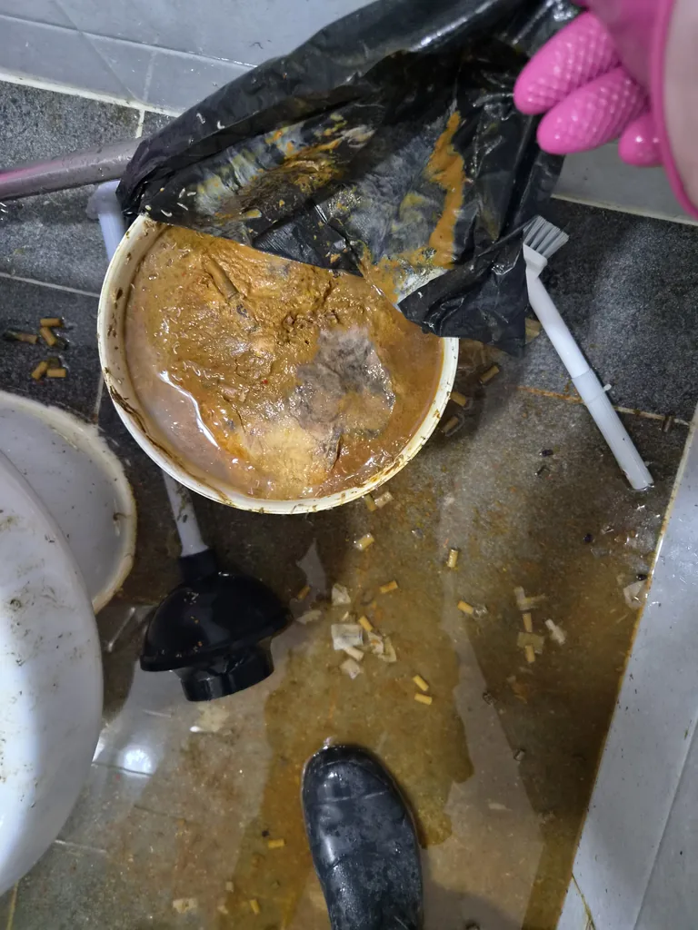 변기 대변 회수 작업 — 굳은 오물을 봉투에 담아 수거하는 특수청소 | 수도권 오물청소