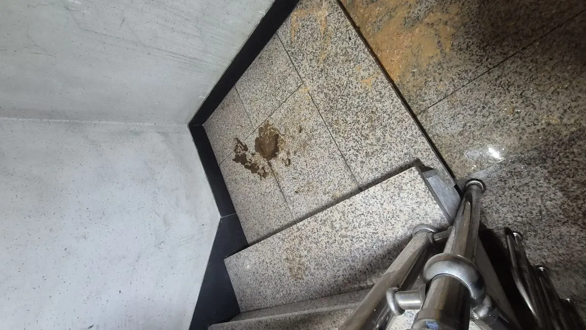 계단 토사물 오염 작업 전