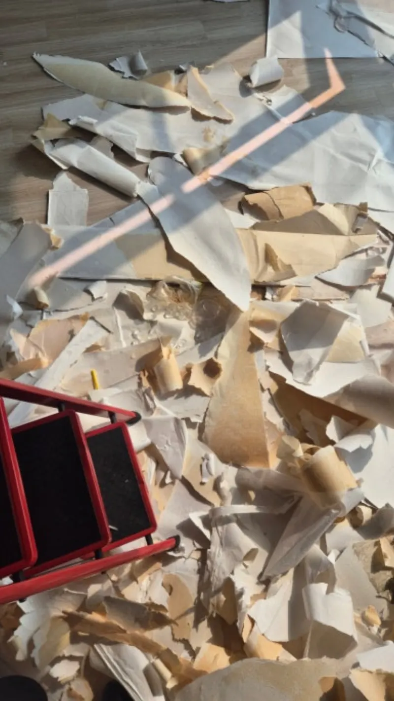 벽지 제거 작업 중